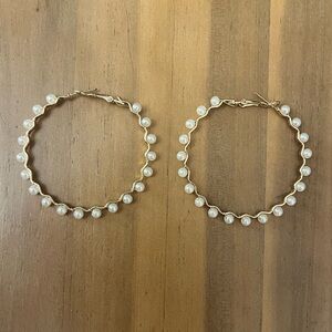 Gold Pearl Hoop Earrings
